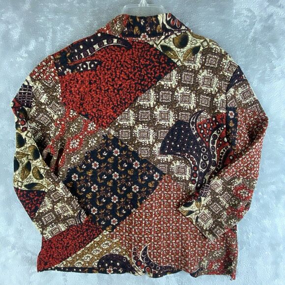 Monterey Canyon Top Womens Medium Red Brown Mixed Print Button Up 70s 80s Retro - Picture 2 of 14